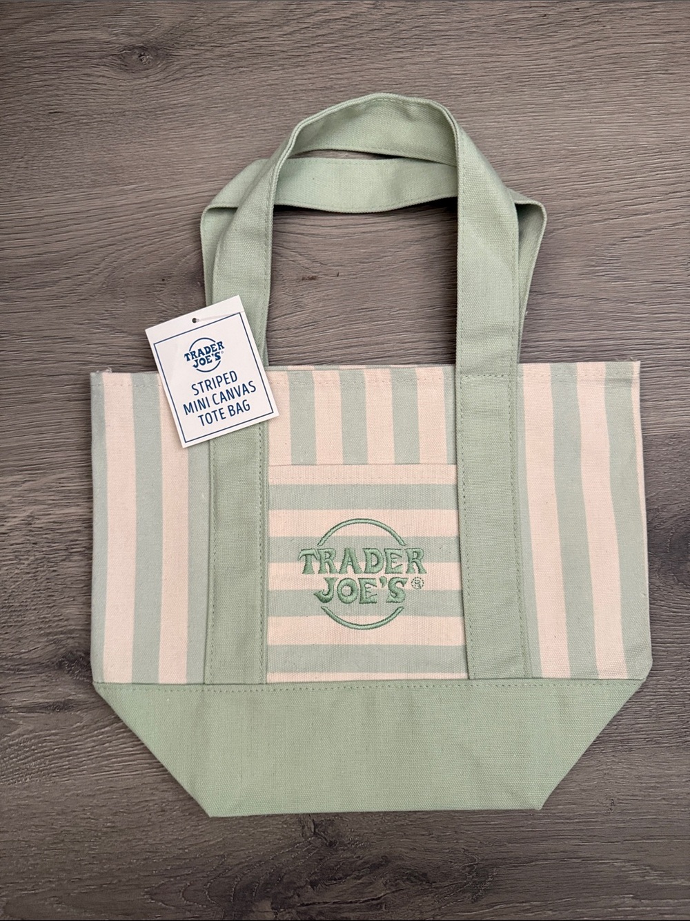 Limited Edition - Trader Joe's Striped Mini Canvas Tote Bag - Green